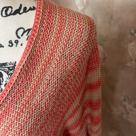 WOODEN SHIPS BEACHCOMBER KNIT V NECK TOP LARGE XL TAB ORANGE CHEVRON STRIPE - Picture 4 of 6